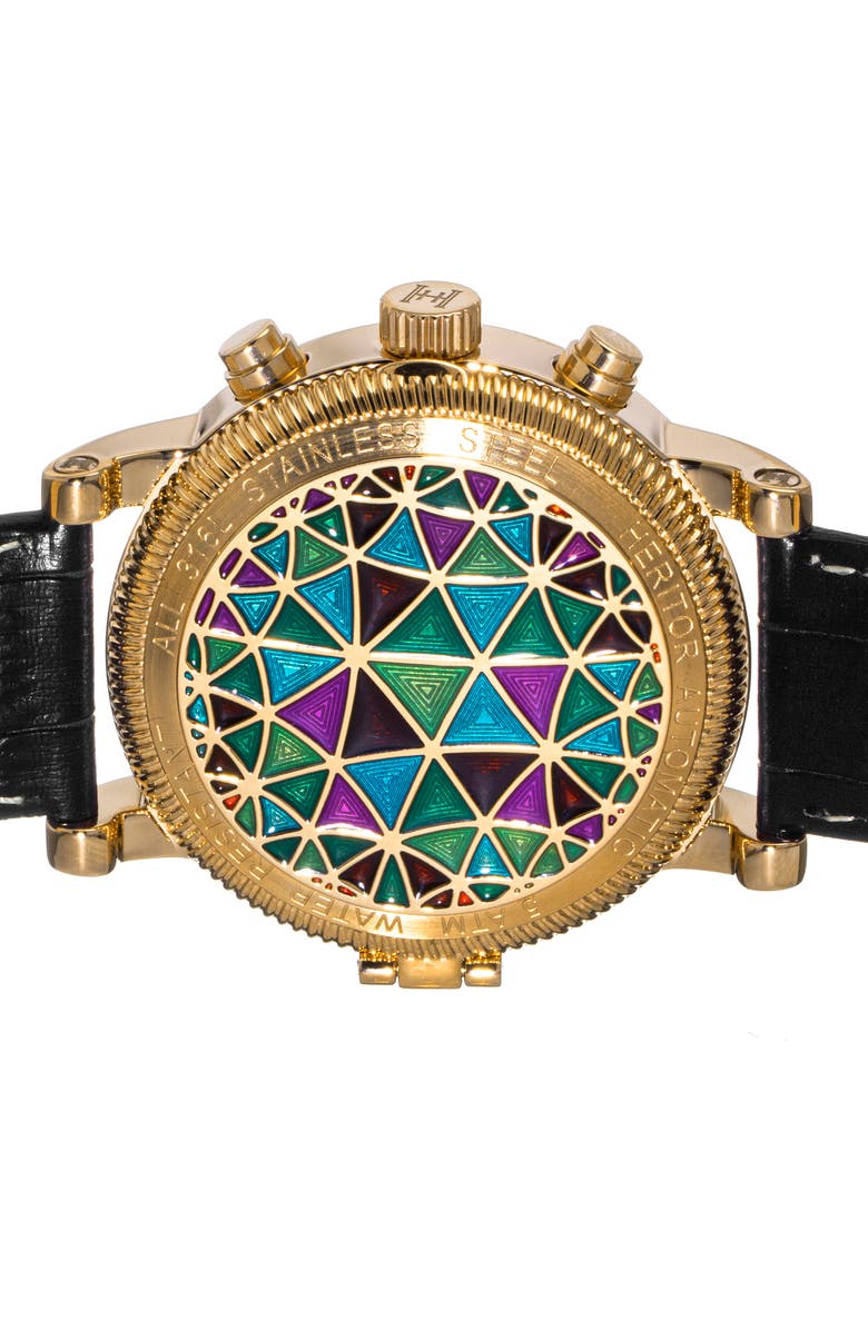 Heritor Automatic Legacy Leather-Band Watch w/Day/Date, Alternate, color, Gold/Black