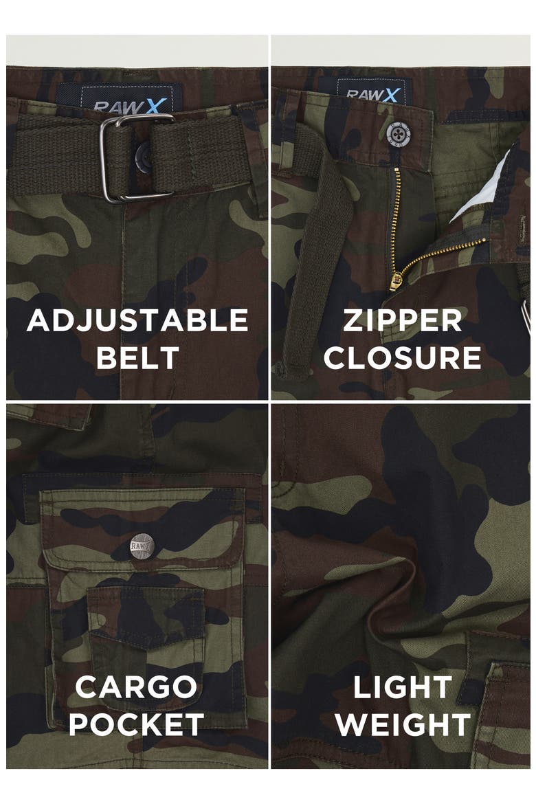 Kids' Belted Cotton Twill Cargo Shorts, Alternate, color, OLIVE CAMO