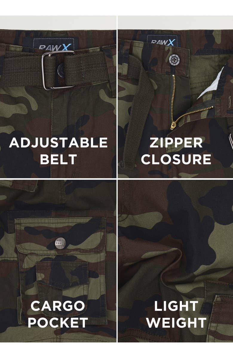 XRAY Kids' Belted Cotton Twill Cargo Shorts, Alternate, color, Olive Camo