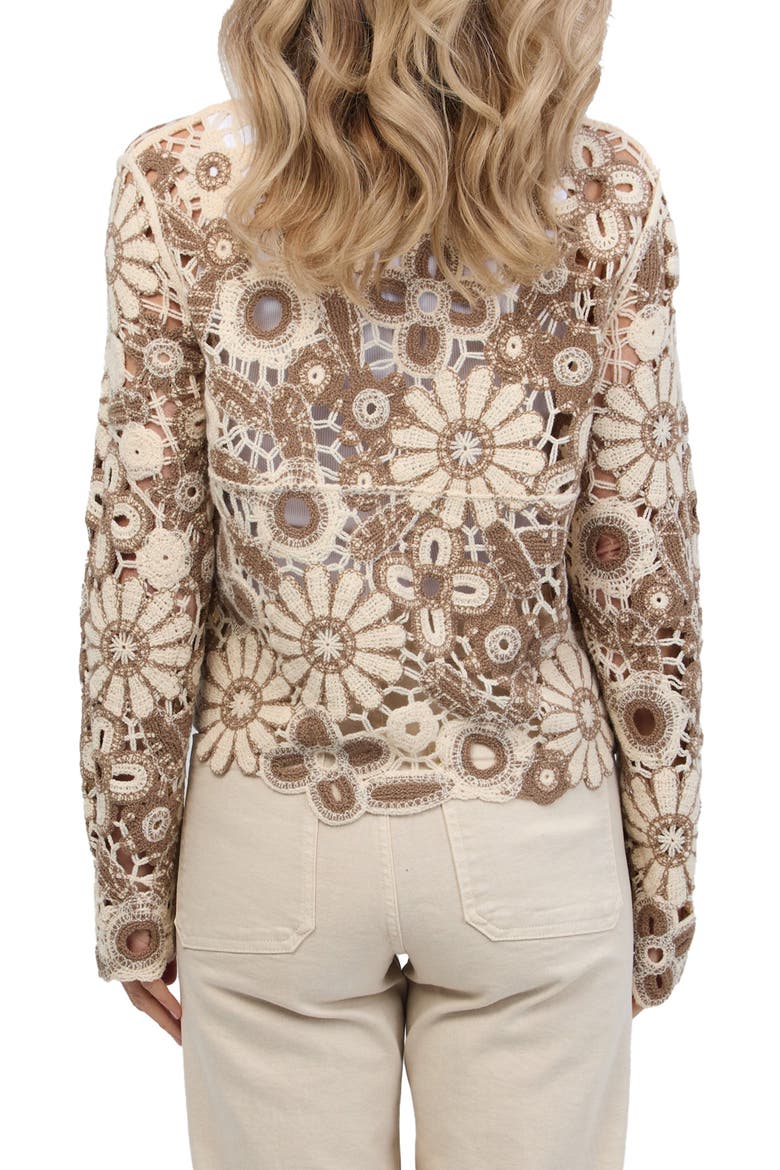 Flower Open Stitch Cardigan, Alternate, color, BROWN