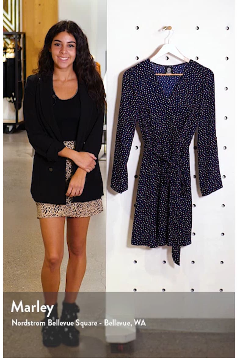 Print Long Sleeve Roll-Tab Faux Wrap Dress video
