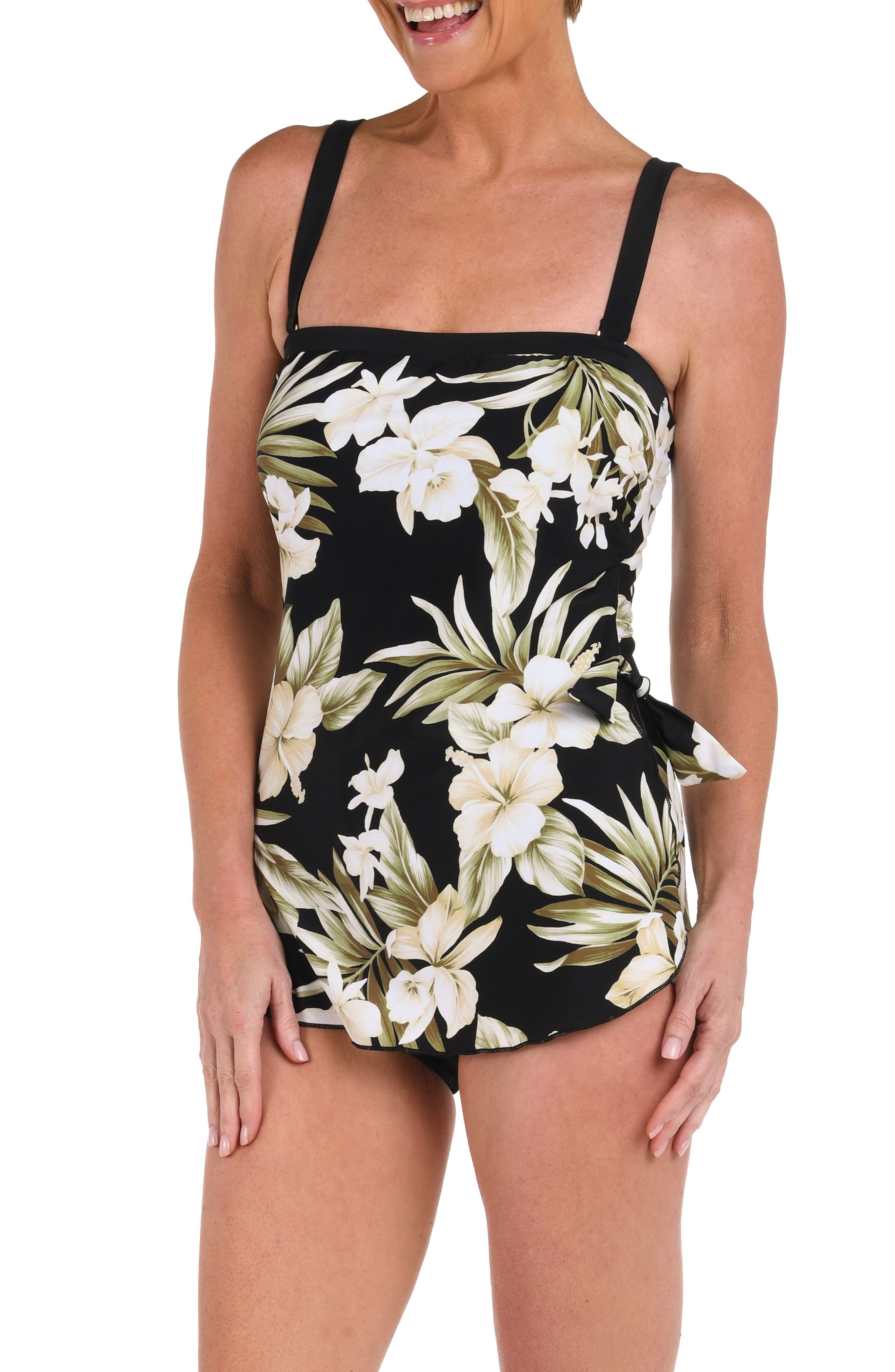 Greenery Bandeau Sarong One-Piece Swimsuit
