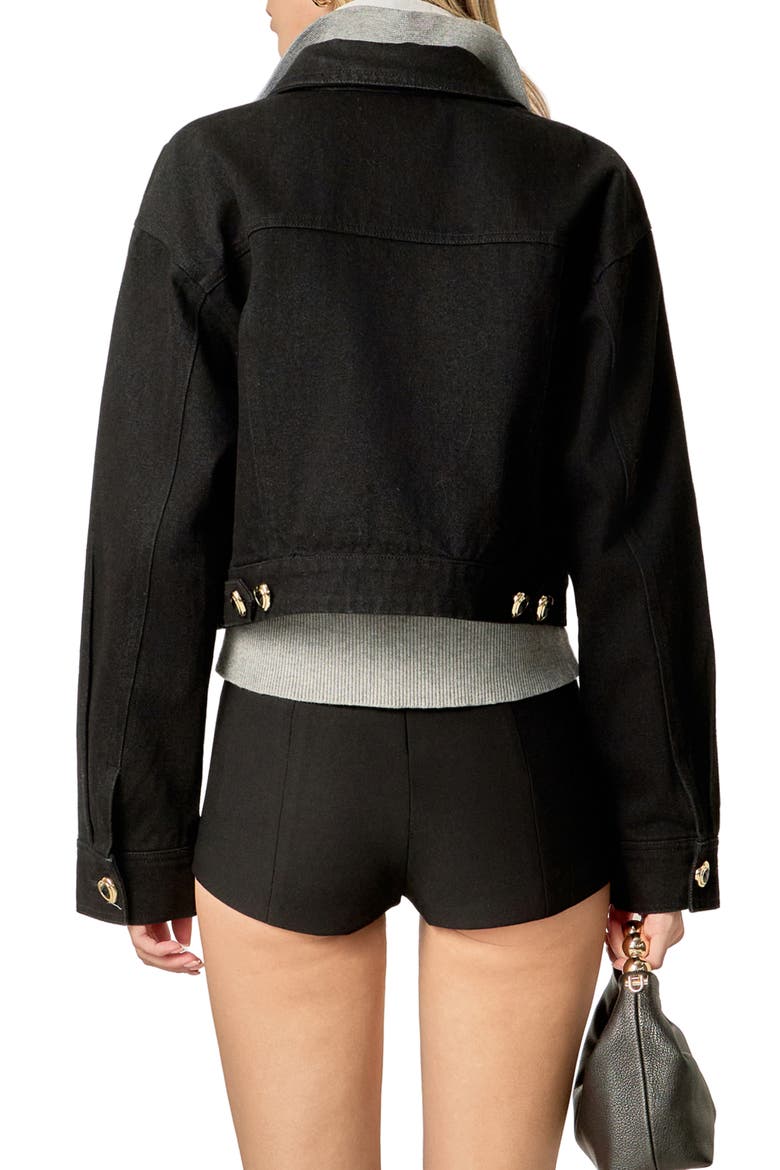 Heart Button Crop Denim Jacket, Alternate, color, BLACK DENIM