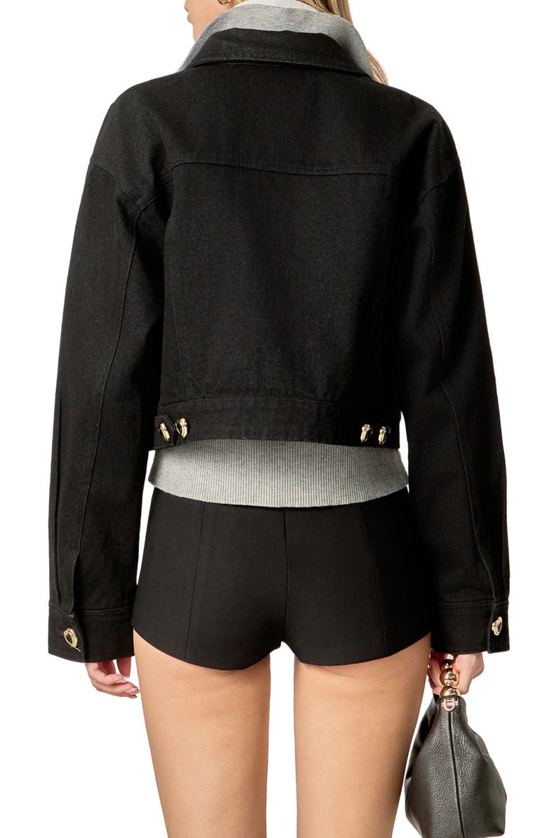 English Factory Heart Button Crop Denim Jacket, Alternate, color, Black Denim