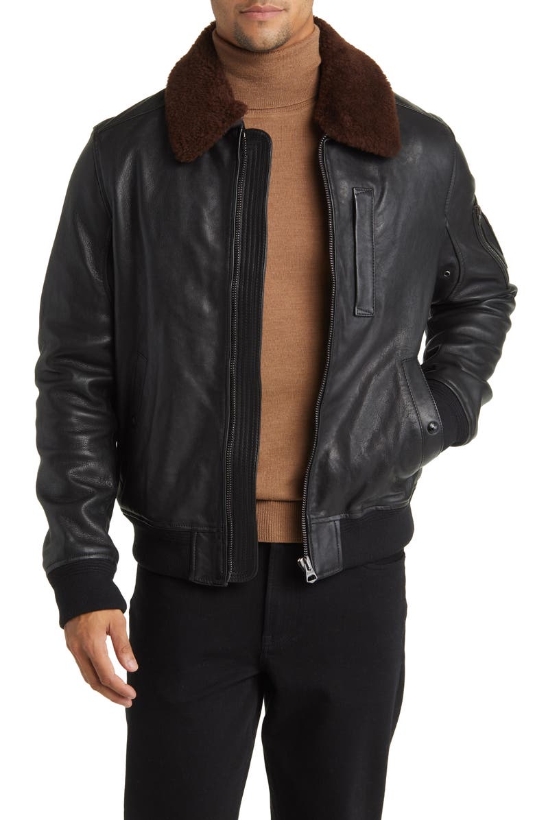 Belstaff Alstone Leather Jacket with Genuine Shearling Collar, Main, color, 
