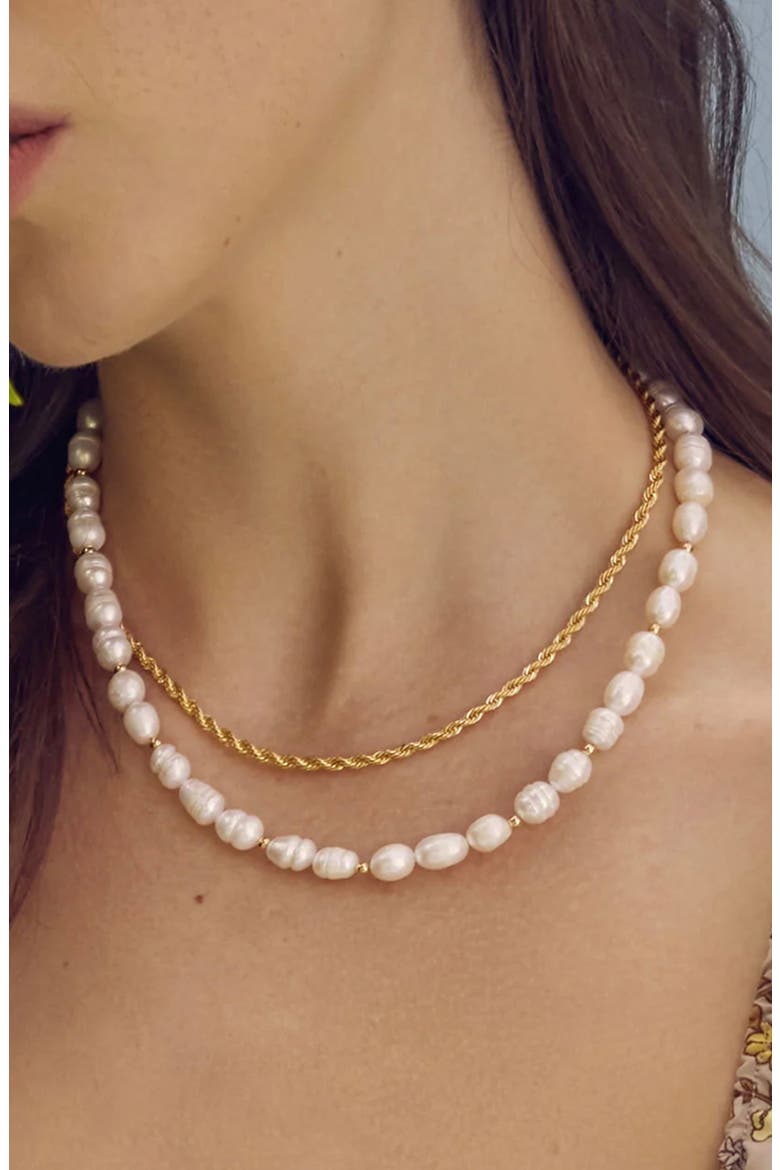 14k Gold Plated Eternal Spring Pearl Necklace Dainty Statement, Alternate, color, Gold