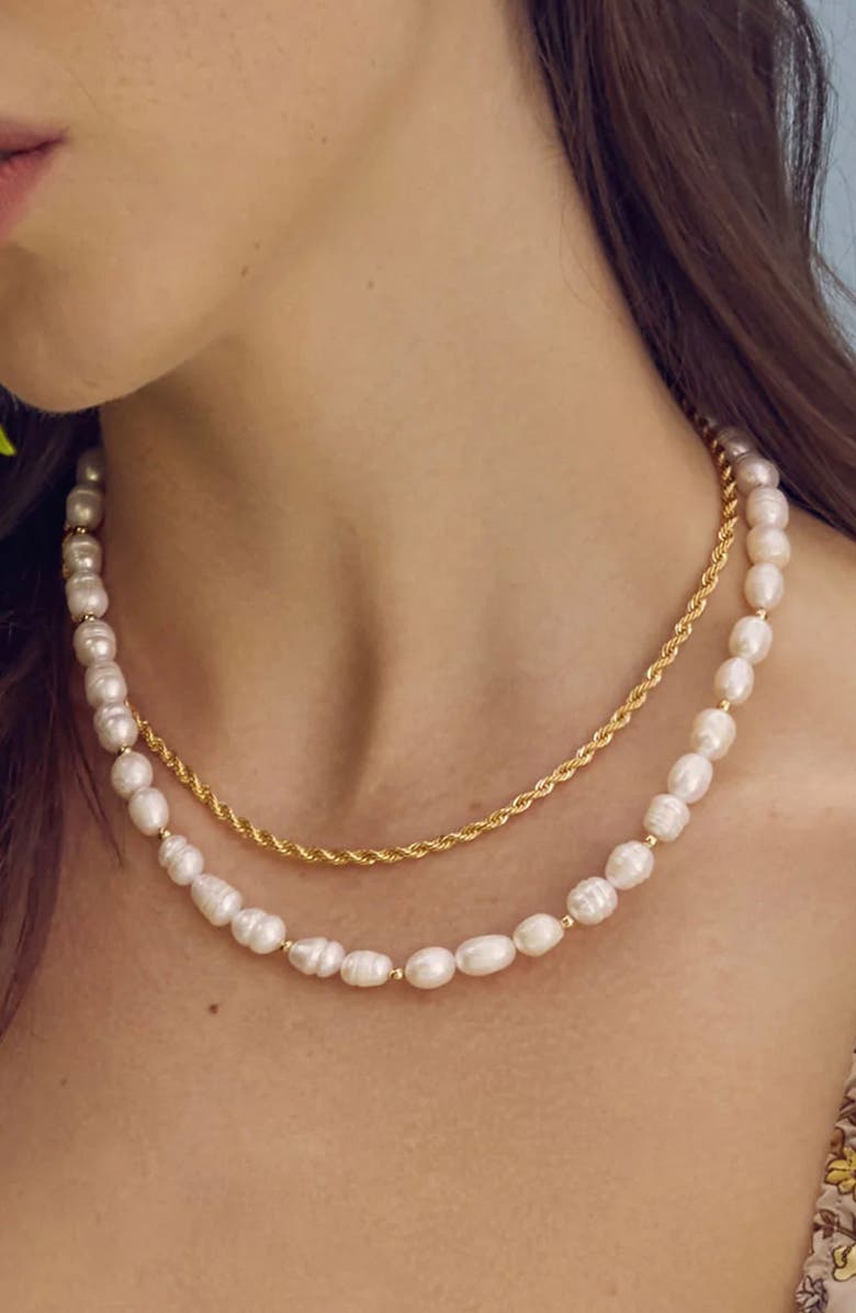 Bearfruit Jewelry 14k Gold Plated Eternal Spring Pearl Necklace Holiday Gift Idea, Alternate, color, Gold