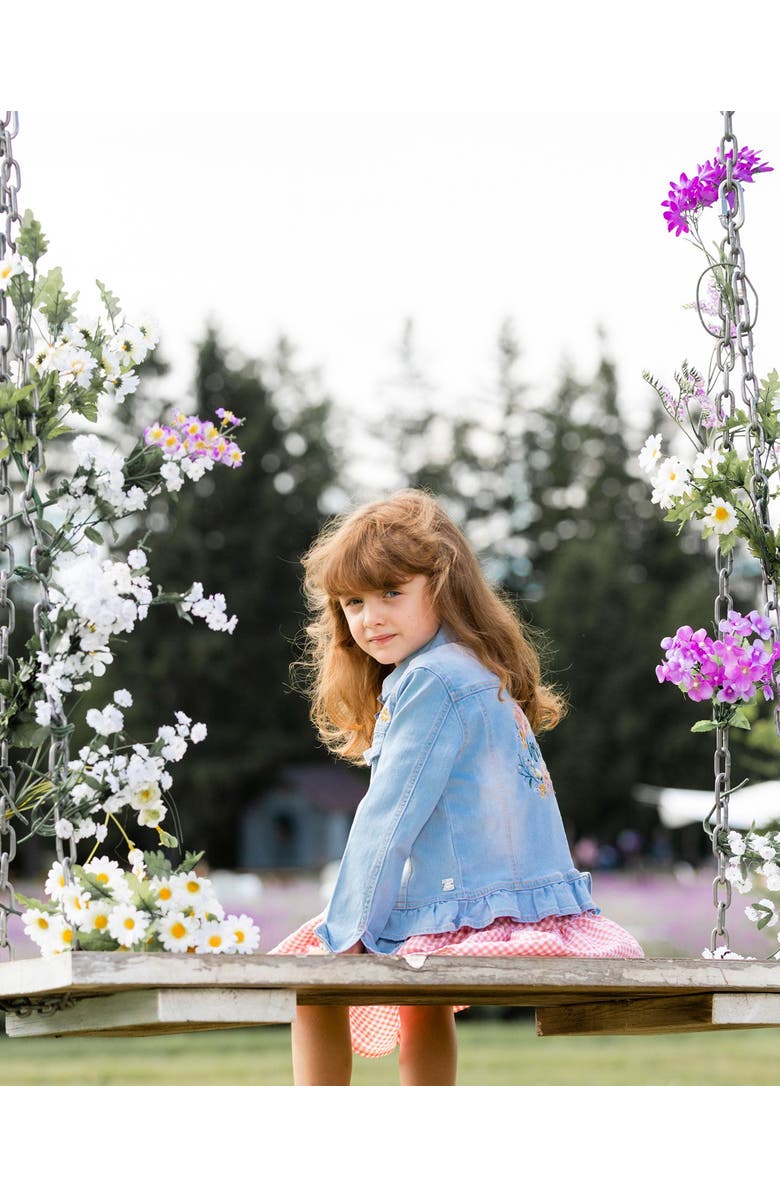 Deux par Deux Girl's Jean Jacket With Embroidery Light Blue Denim, Alternate, color, 