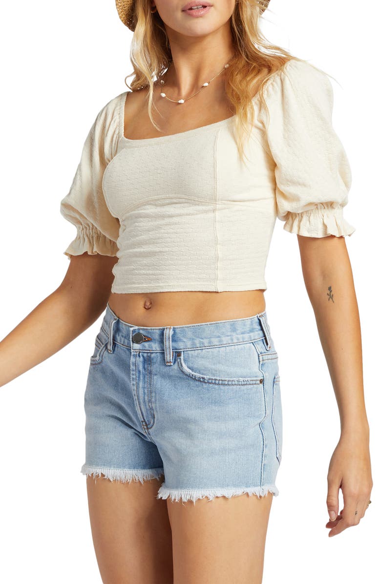 Billabong Floral Pointelle Smocked Back Crop Top, Alternate, color, 