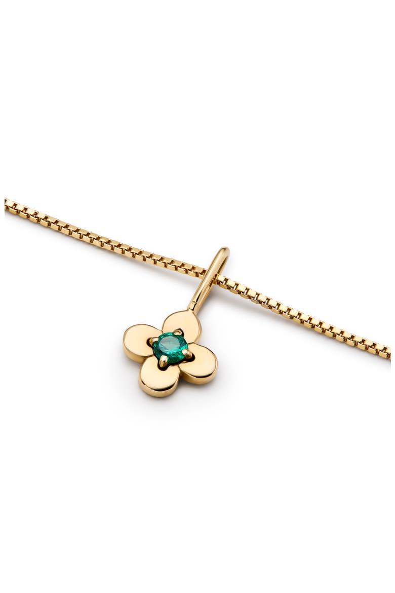Solid Yellow Gold - Flower Charm Necklace, Alternate, color, Emerald
