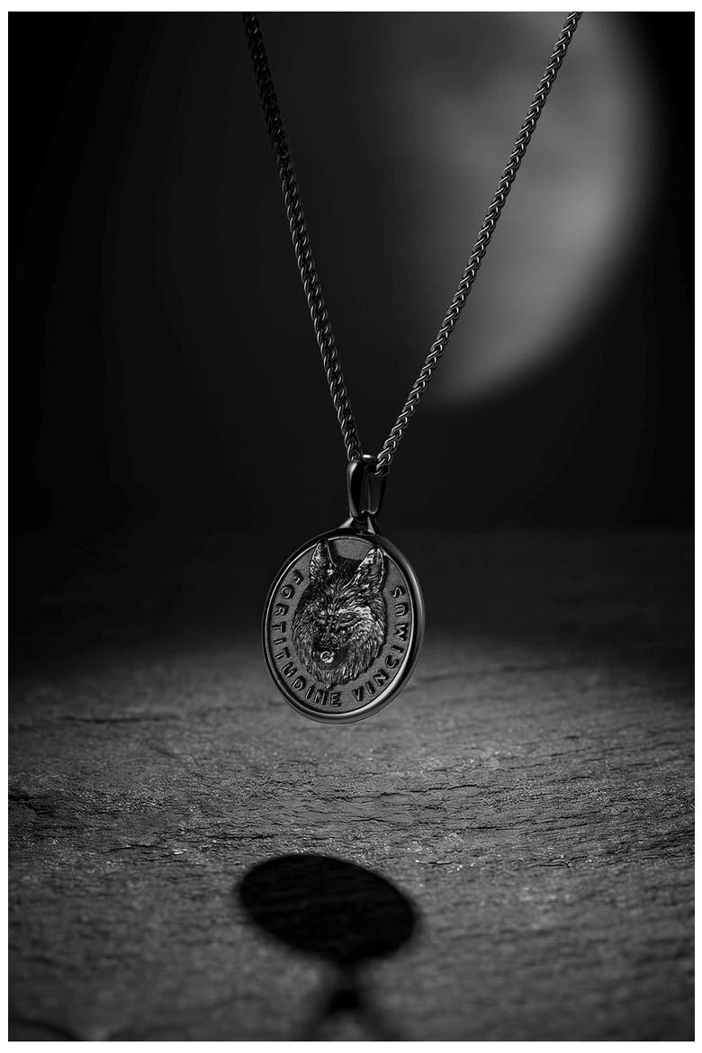 Wolf Pendant Necklace, Alternate, color, BLACK