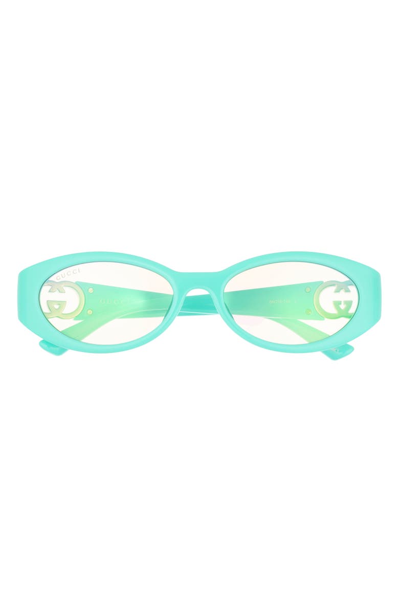 Gucci 56mm Oval Blue Light Blocking Glasses, Main, color, Light Blue Light Blue Pink