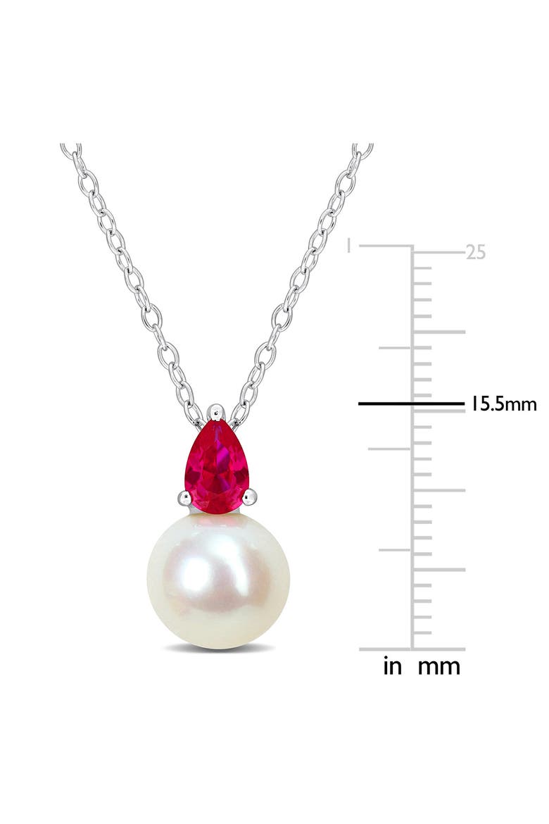 Lab Created Ruby & Freshwater Pearl Pendant Necklace, Alternate, color, RED