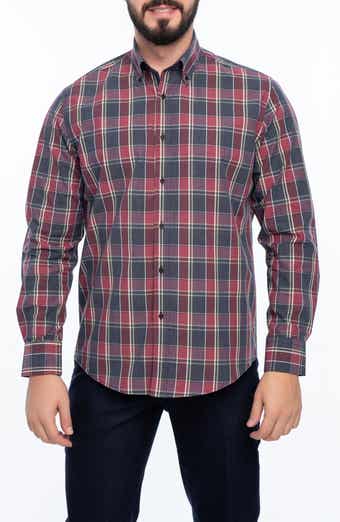 VELLAPAIS Plaid Cotton Slim Fit Button Down Shirt