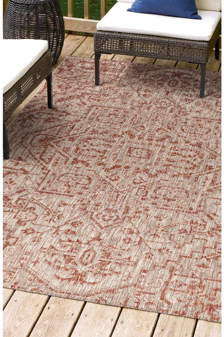 Estrella Bohemian Medallion Textured Weave Indoor/Outdoor Area Rug, Alternate, color, Red/Taupe