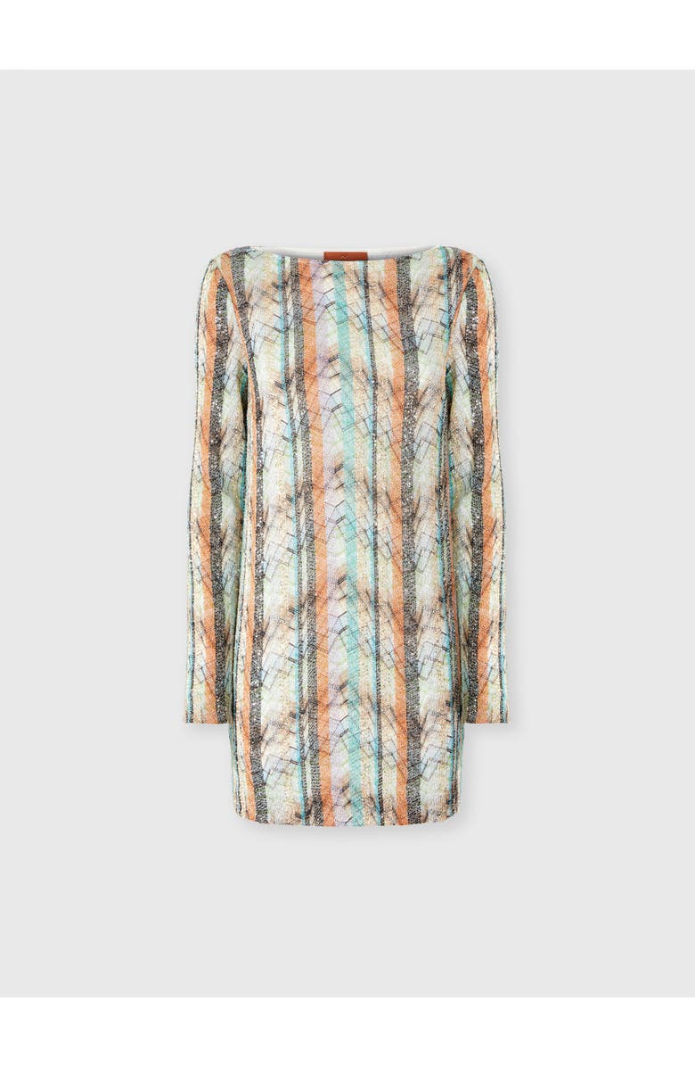 Missoni Mini Dress In Viscose Lamé Blend With Multi-technique Knit And Boat Neckline, Alternate, color, Multicoloured