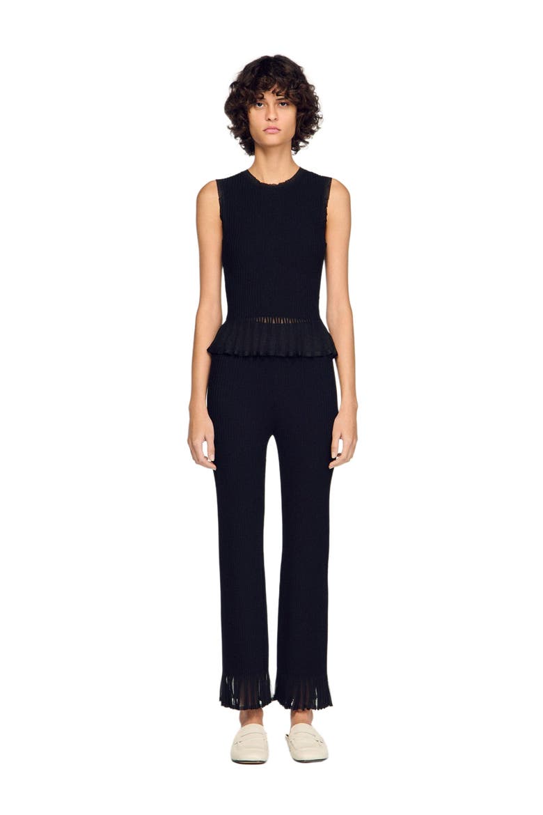 Ruffled ottoman knit sweater, Alternate, color, Black