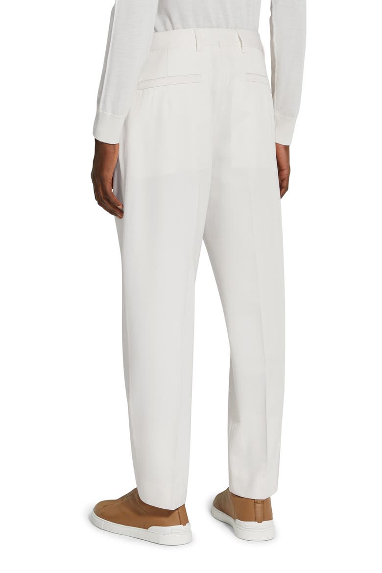 Pleat Front Cotton & Wool Trousers, Alternate, color, BIANCO ZEGNA