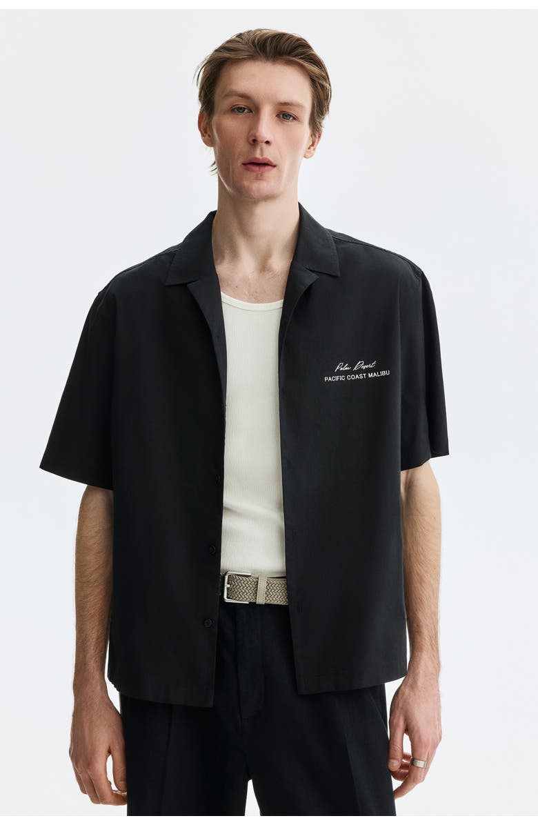 H&M Relaxed Fit Printed Resort Shirt, Alternate, color, Black/Palm Desert