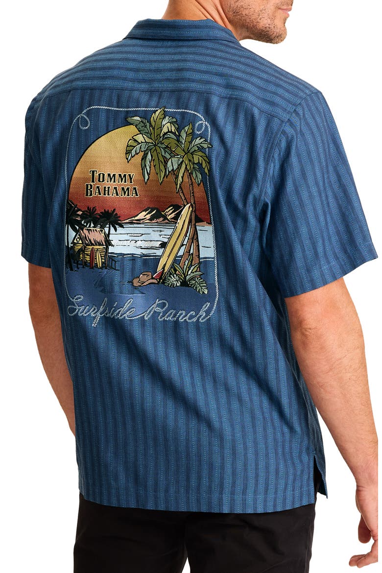 Surfside Ranch Striped Silk Camp Shirt, Alternate, color, BLUE ASH