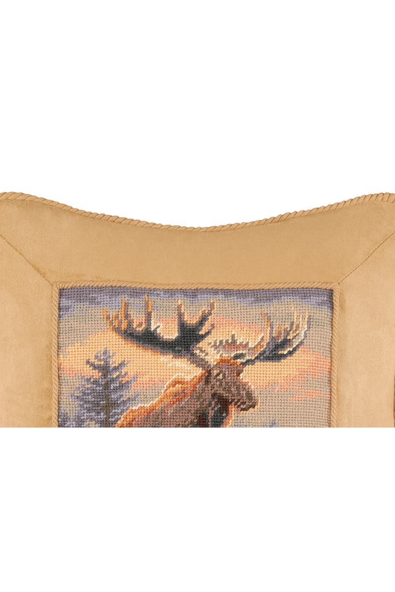 Northwoods Moose Needlepoint Pillow, 16" x 16", Alternate, color, Brown