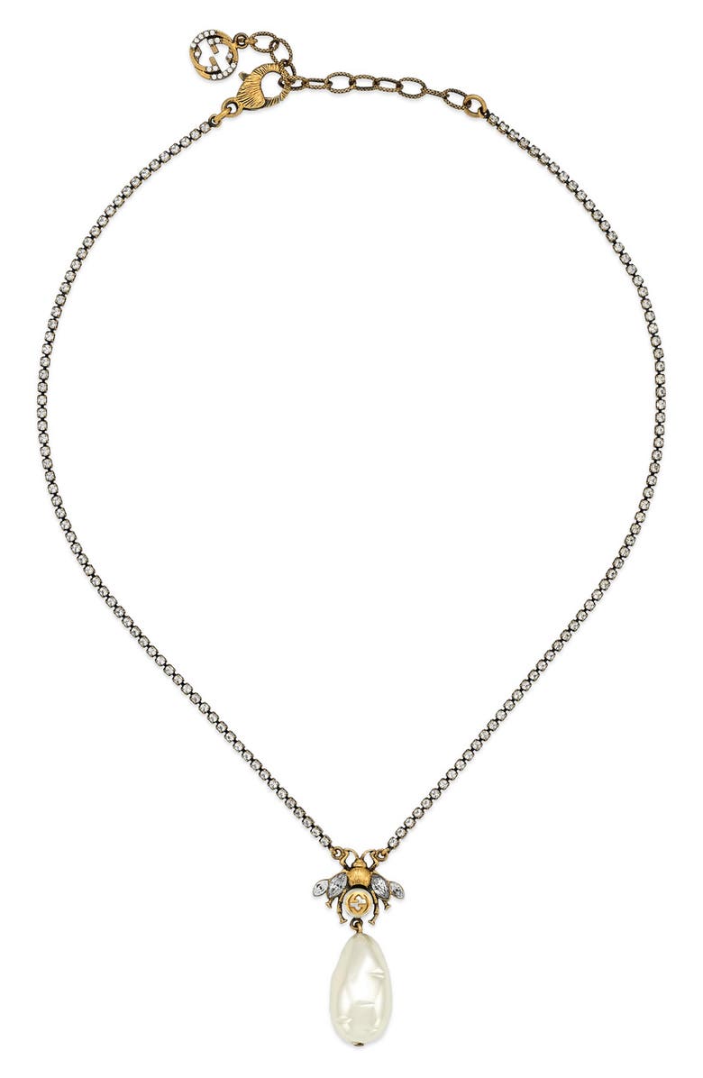 Gucci GG Bee Imitation Pearl Pendant Necklace, Main, color,