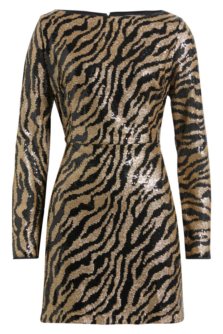 Zebra Sequin Long Sleeve Minidress, Alternate, color, BLACK- GOLD