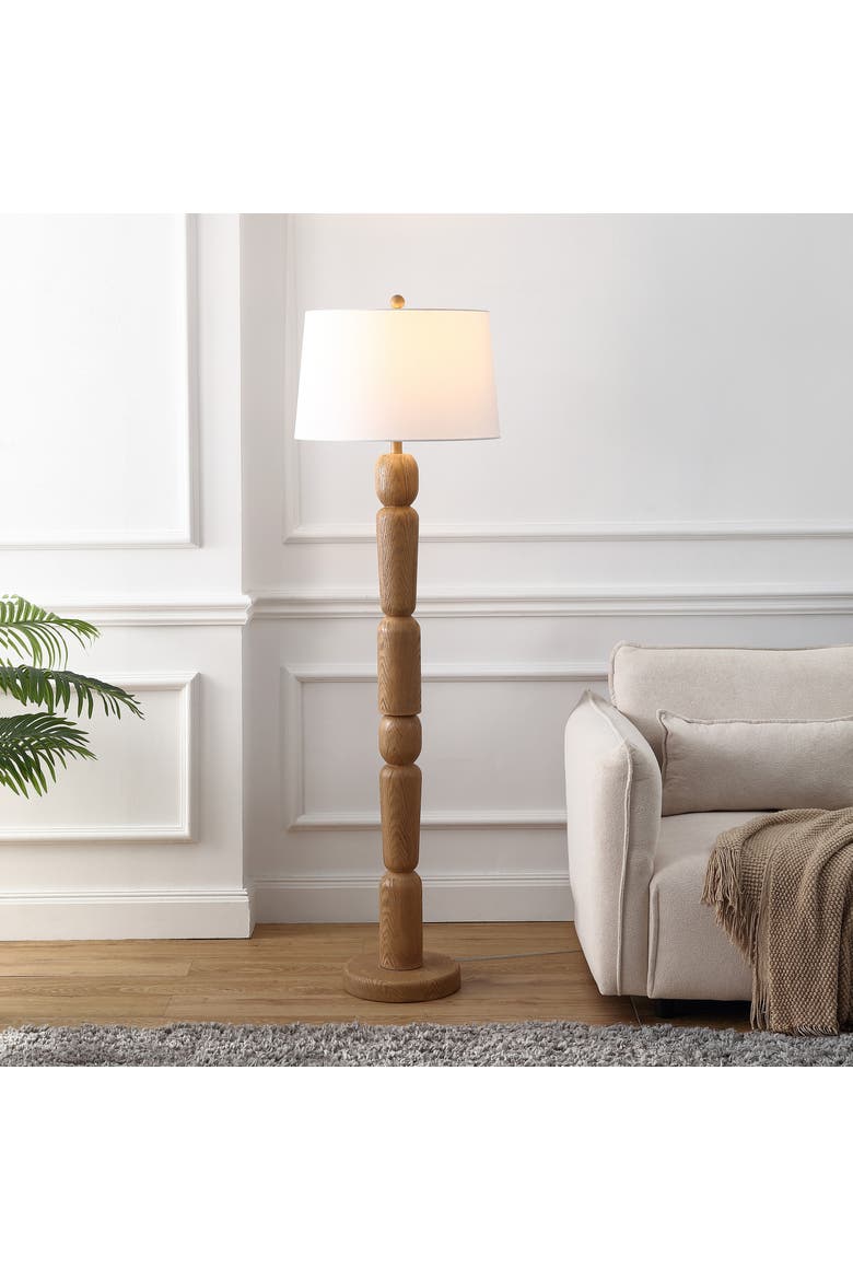 Rustara Cottage Farmhouse Turned Resin/Iron LED Floor Lamp, Alternate, color, Antique Brown Wood Finish