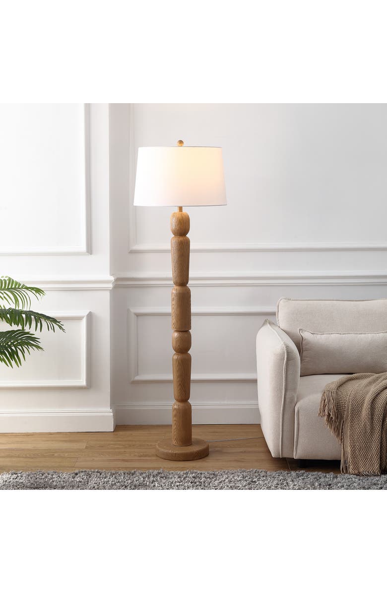 JONATHAN Y Rustara Cottage Farmhouse Turned Resin/Iron LED Floor Lamp, Alternate, color, Antique Brown Wood Finish