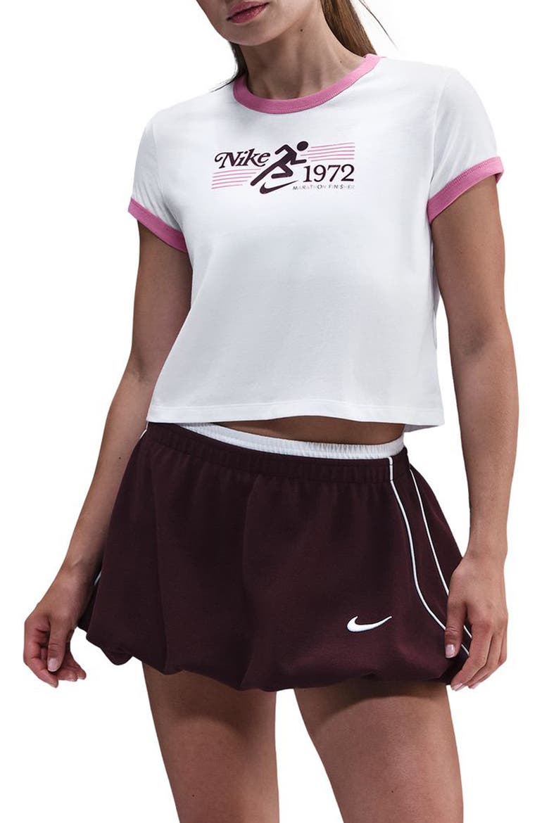 Sportswear Crop 1972 Marathon Ringer T-Shirt, Main, color, WHITE/ PLAYFUL PINK
