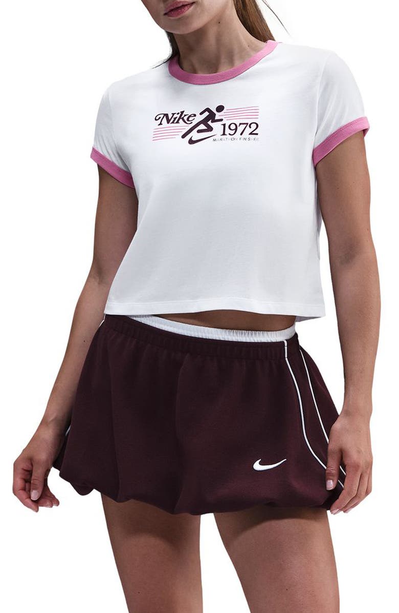 Nike Sportswear Crop 1972 Marathon Ringer T-Shirt, Main, color, White/ Playful Pink