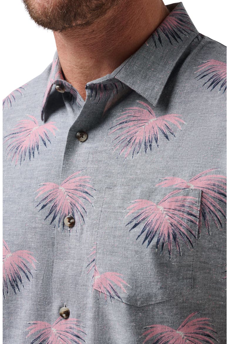 Tip Me Over Leaf Print Short Sleeve Stretch Button-Up Shirt, Alternate, color, HEATHER TOTAL ECLIPS