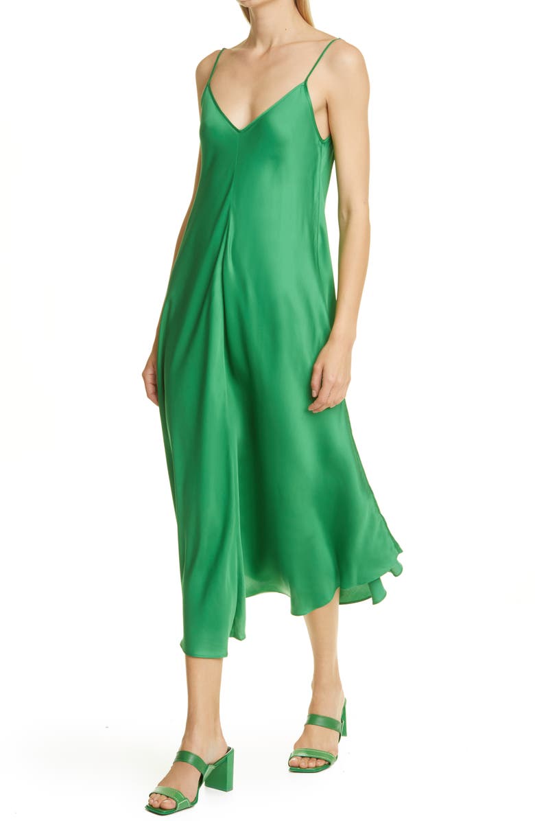 L'AGENCE Lorraine Sleeveless Trapeze Midi Dress, Alternate, color, Amazon Green