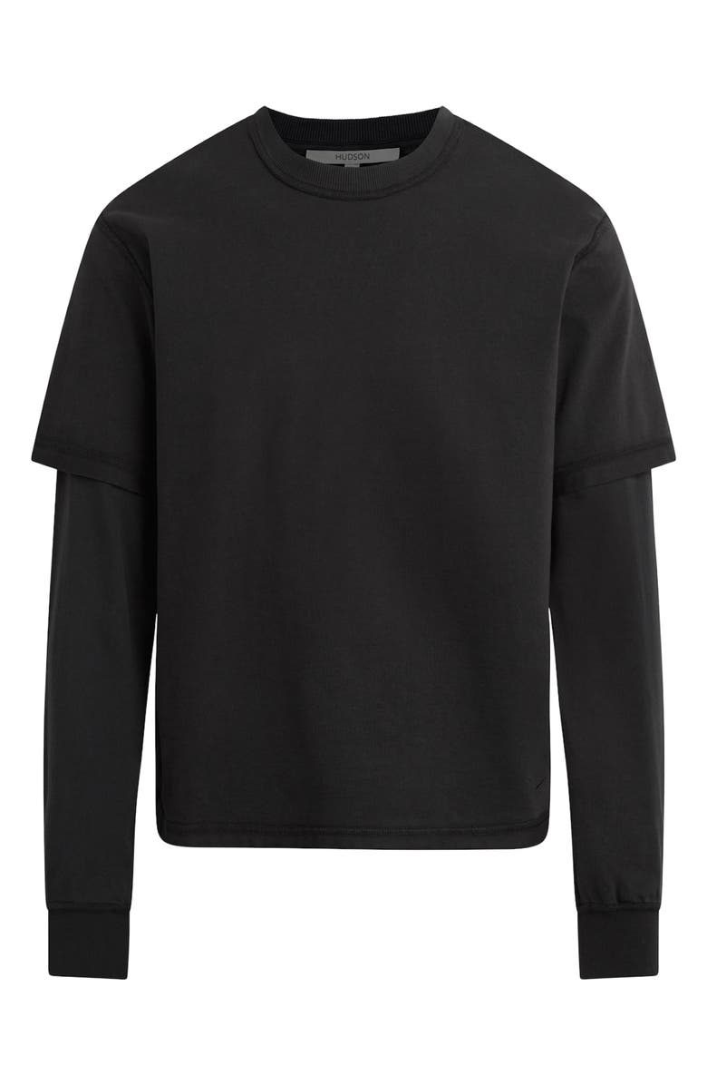 Hudson Jeans Hybrid Layered Long Sleeve Cotton T-Shirt, Alternate, color, Forest Black