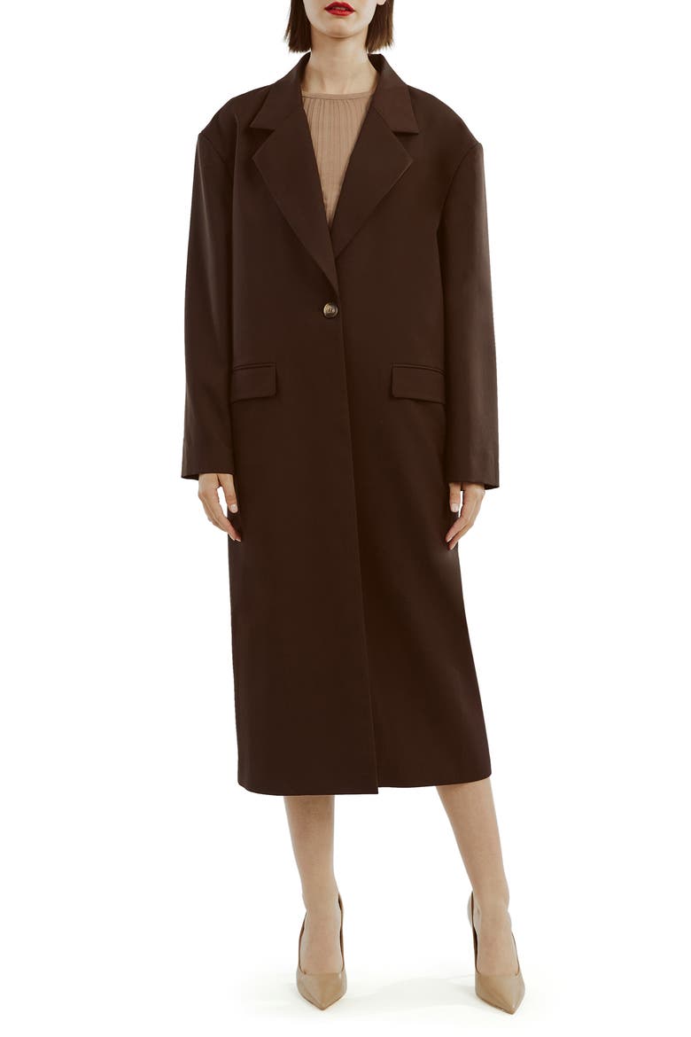 Maika Longline Coat, Main, color, DARK CHOCO