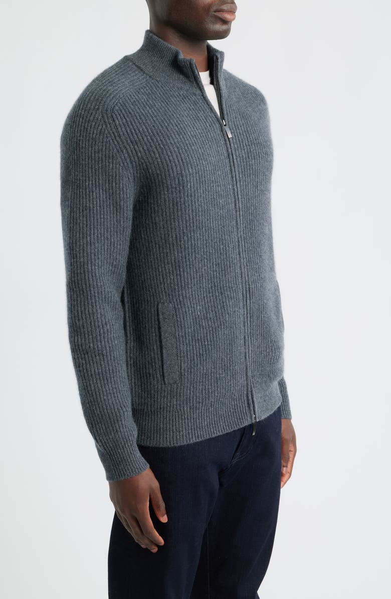 Nordstrom Luxe Cashmere Zip Cardigan, Alternate, color, Grey Embers Heather