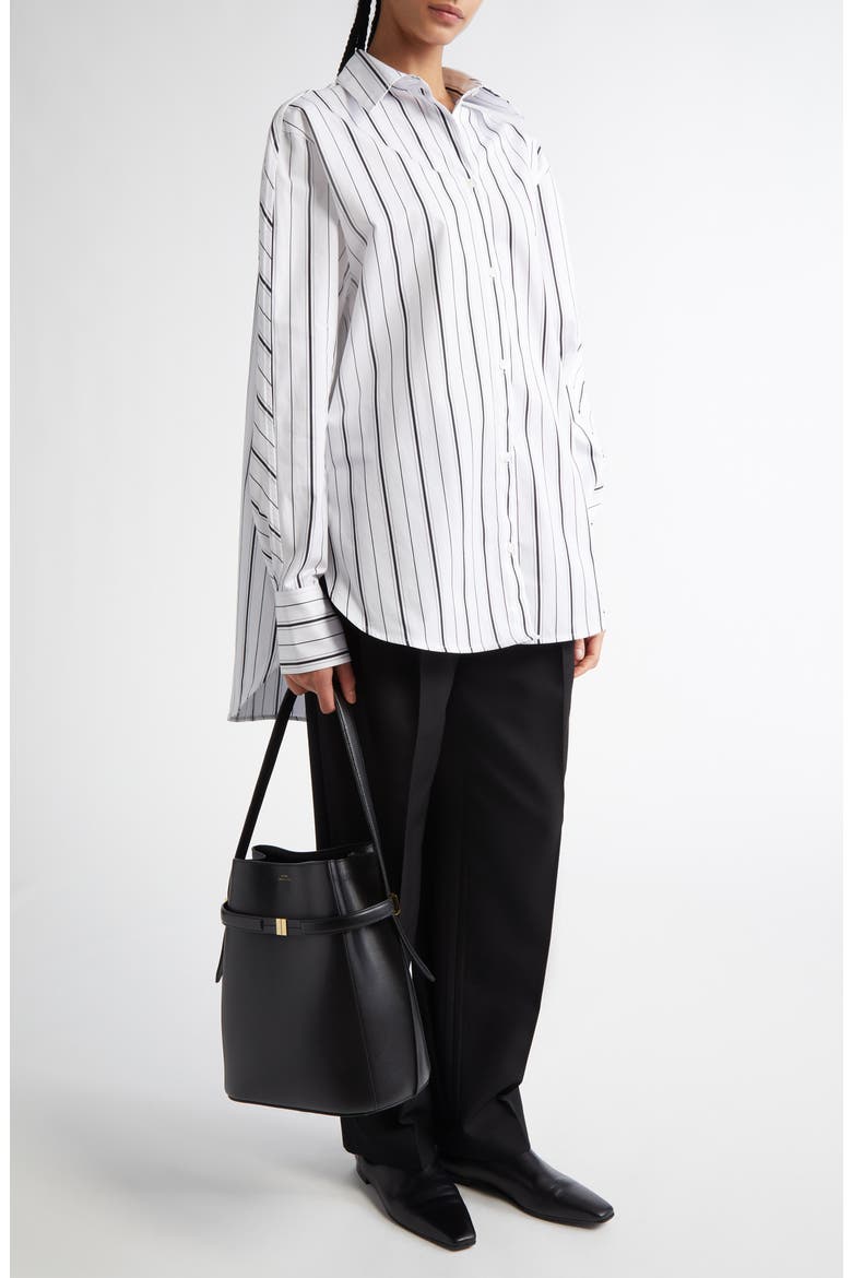 Oversize Stripe Organic Cotton Poplin Button-Up Shirt, Alternate, color, WHITE/ BLACK