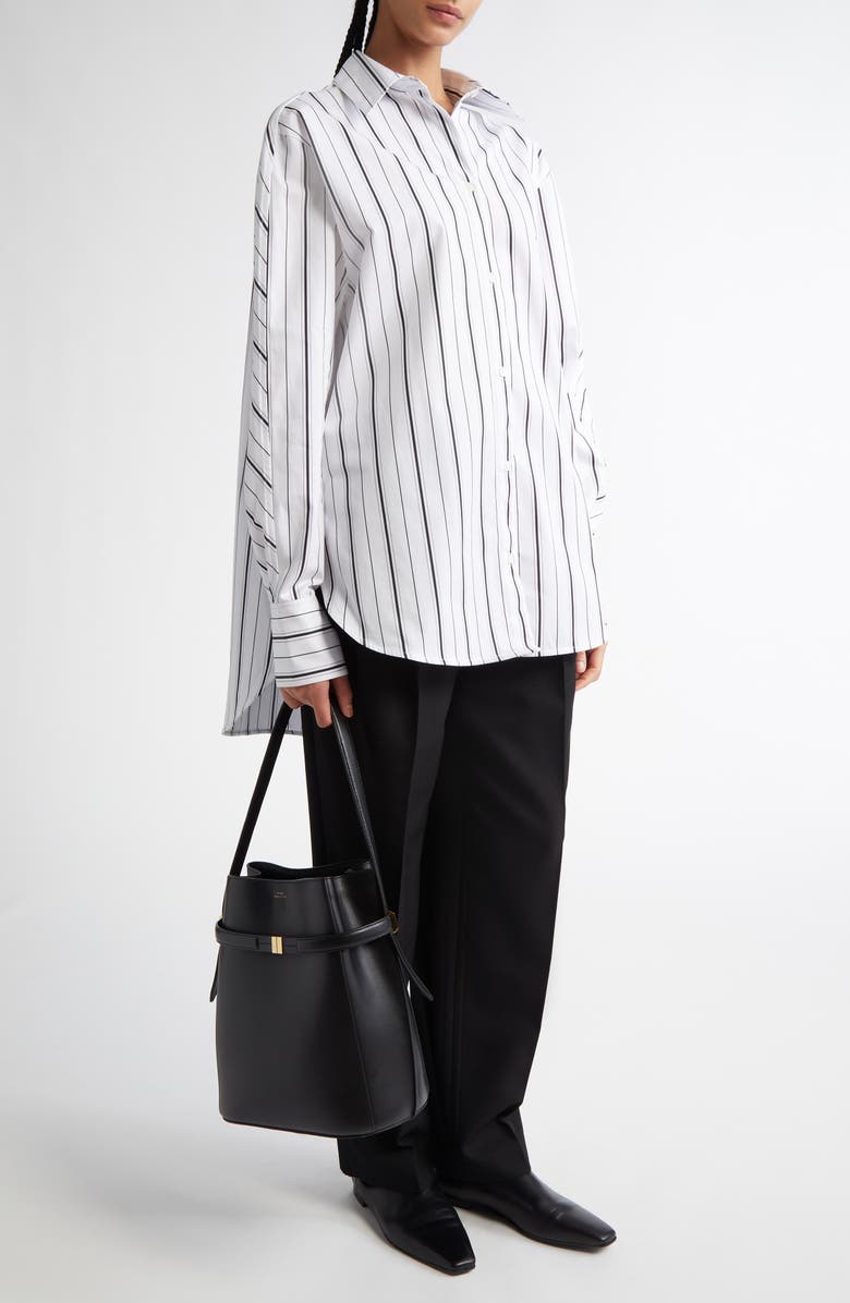 TOTEME Oversize Stripe Organic Cotton Poplin Button-Up Shirt, Alternate, color, White/ Black