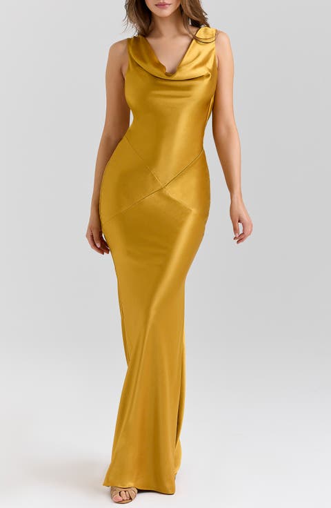 Safaira Cowl Neck Satin Gown
