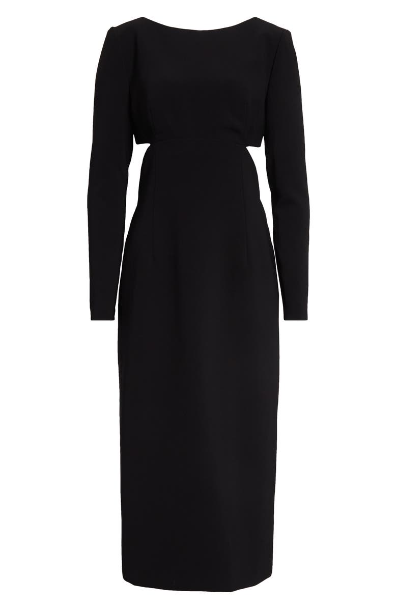 Carolina Herrera Bow Detail Cutout Long Sleeve Crepe Tea Length Dress ...