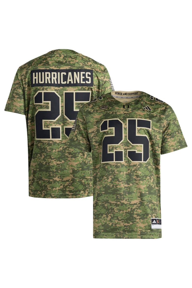 Men's adidas #25 Camo Miami Hurricanes Honor & Support Premier Strategy Jersey, Main, color, Camo