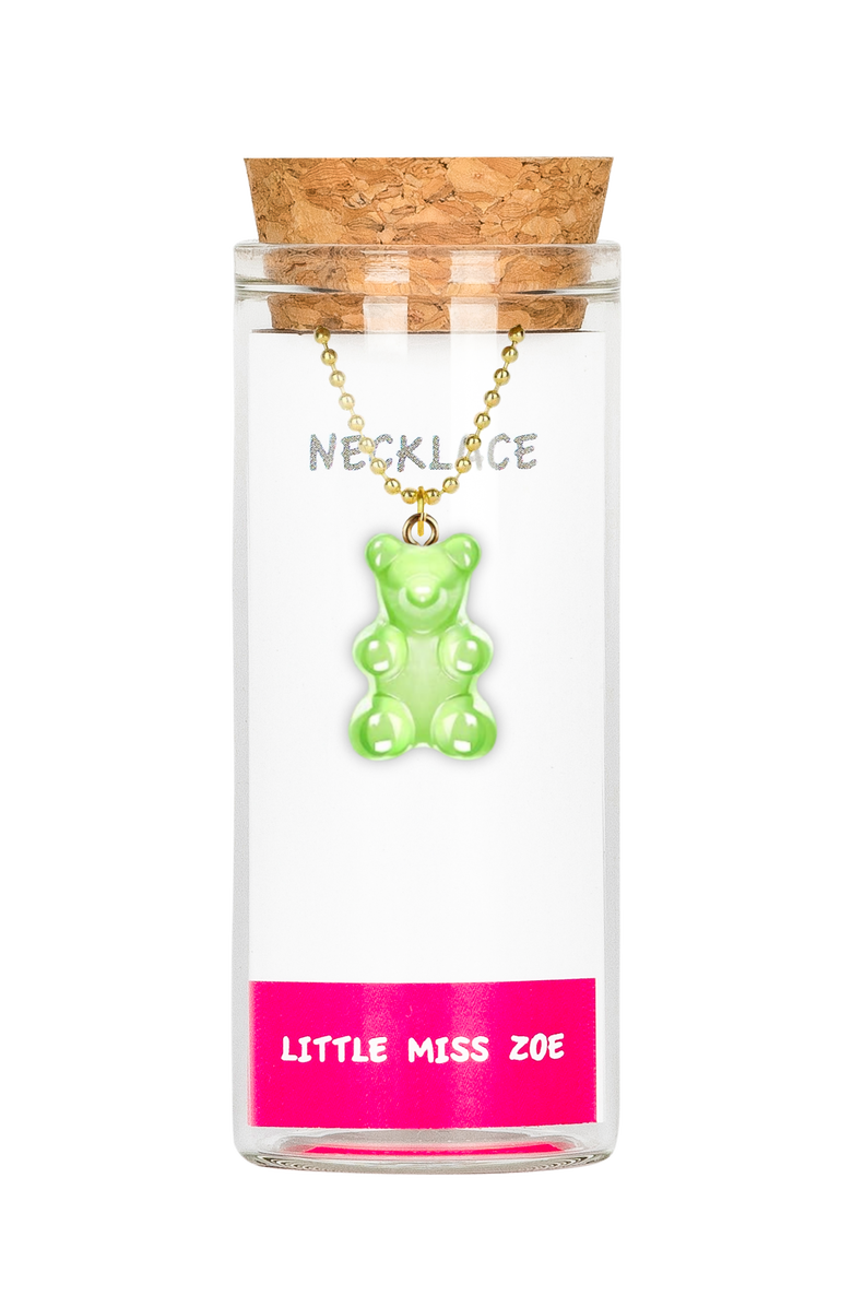 Little Miss Zoe Gummy Bear Charm Necklace in Gift Bottle, Main, color, Green