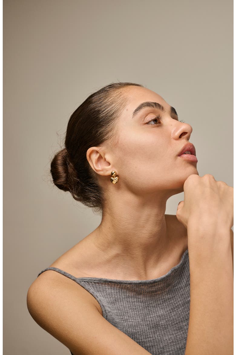 Poma Heart Earrings, Alternate, color, Gold