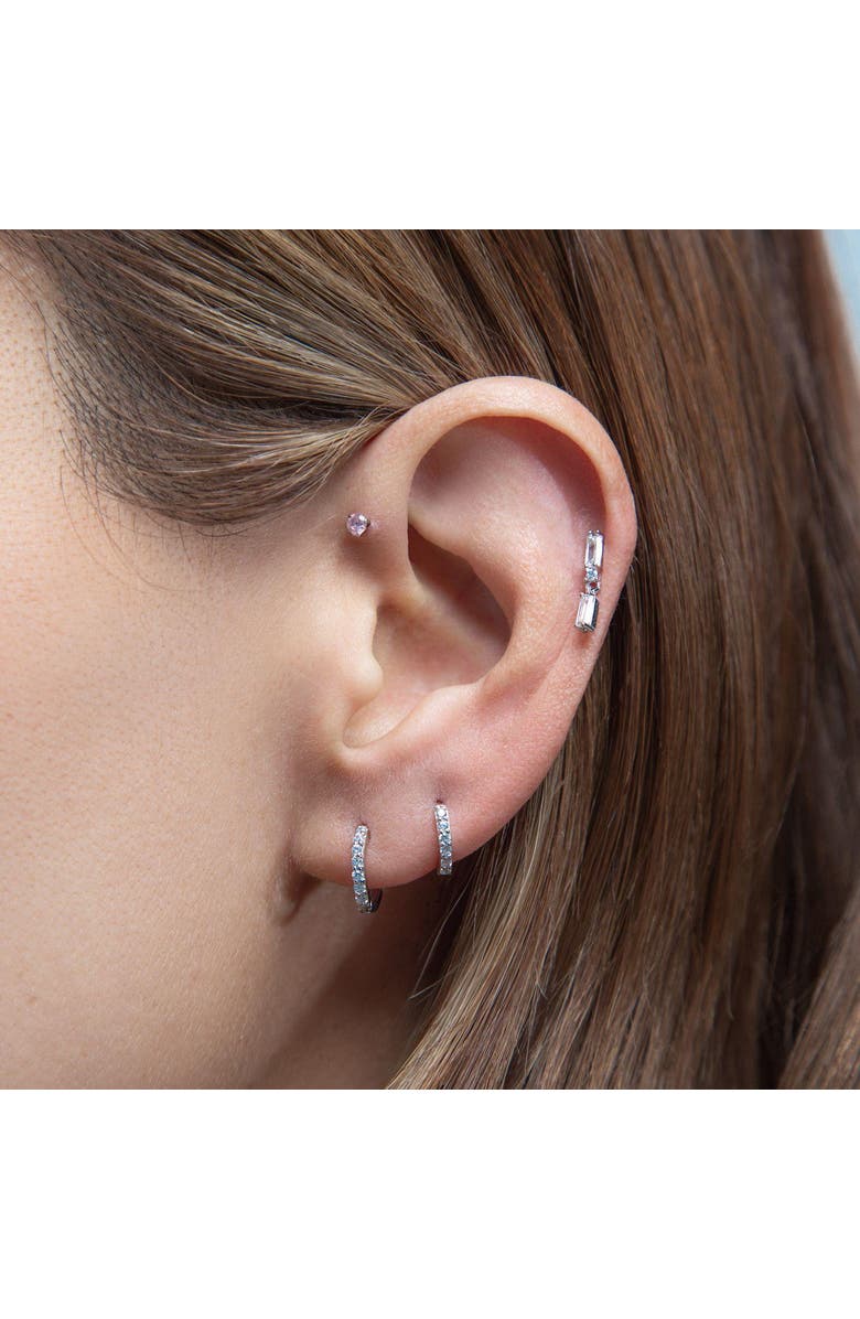 Outofoffice Silver Pavé Seven Mm Huggie Hoop Earring, Alternate, color, Silver