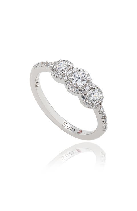 Sterling Silver White Cubic Zirconia Halo Ring