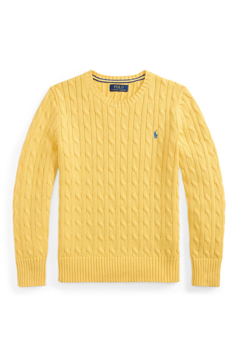 Kids' Cotton Cable Knit Crewneck Sweater, Main, color, BEACH YELLOW