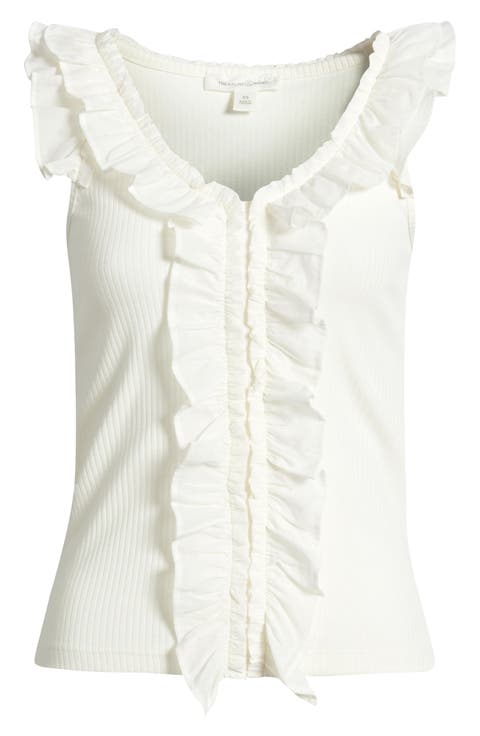 Ruffle Trim Cotton Blend Tank