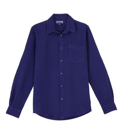 Vilebrequin Solid Linen Shirt In Minuit