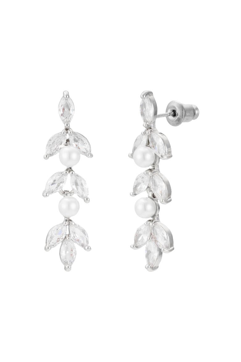 Blossom Pearl and Crystal Earrings, Main, color, Silver