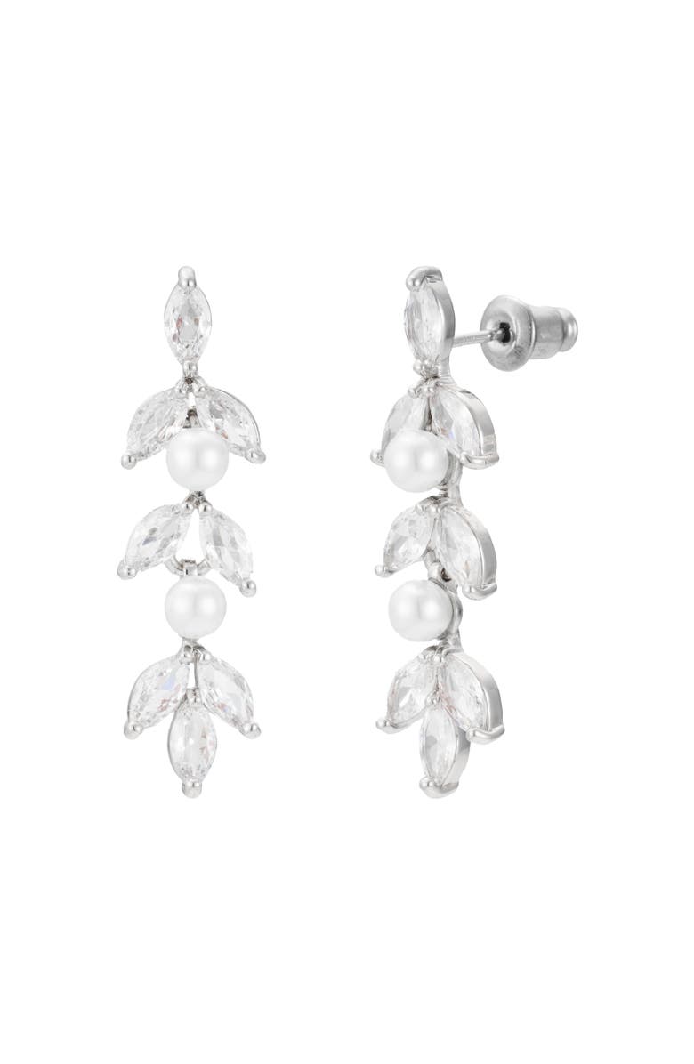 Untamed Petals Blossom Pearl and Crystal Earrings, Main, color, Silver